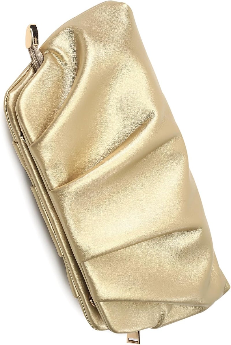 FanChris Evening Bag for Women Ruched Clutch Purse Detachable Metal Chain Crossbody Bag - Image 3
